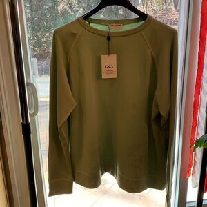 LNA Born in LA Jillyan Brushed Vintage Raglan Sweatshirt Smoke Green 1X.